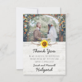 Cartão De Agradecimento Casamento Sunflower & Rustic Wood Farm Obrigado