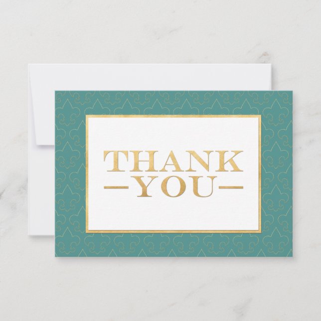 Cartão De Agradecimento Casamento Teal & Dourado Fleur De Lis Obrigado Car (Frente)
