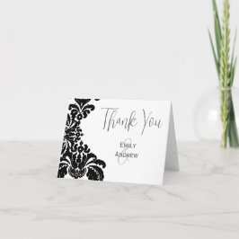 Cartão De Agradecimento Casamento tema damasco Preto Vintage - Obrigado