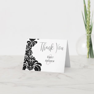 Cartão De Agradecimento Casamento tema damasco Preto Vintage - Obrigado