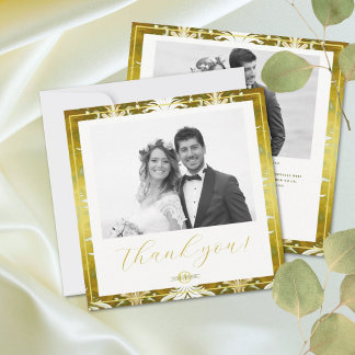 Cartão De Agradecimento Casamento tema damasco Verde Dourado Retroativo