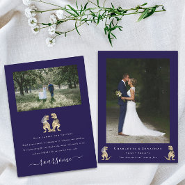 Cartão De Agradecimento Casamento Tema Dinossauro Moderno 2 Fotos Azul Mar