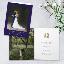 Cartão De Agradecimento Casamento Temático de Dinossauros Foto Azul Marinh