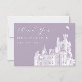 Cartão De Agradecimento Casamento Temático no Castelo Vintage Lavanda