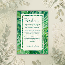 Cartão De Agradecimento casamento tropical de esmerald greenery