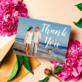 Cartão De Agradecimento Casamento Tropical Floral de Hibiscus Island Obrig