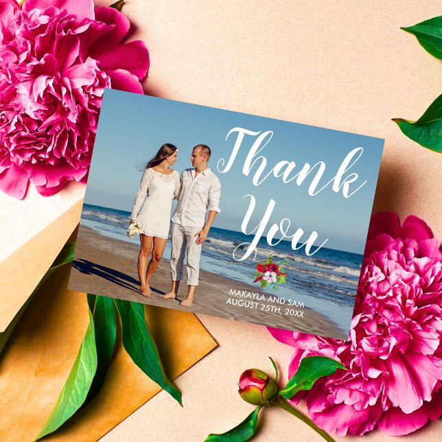 Cartão De Agradecimento Casamento Tropical Floral de Hibiscus Island Obrig (Criador carregado)