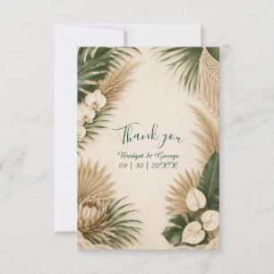 Cartão De Agradecimento casamento tropical floral havaiano Boho Pampas Gra