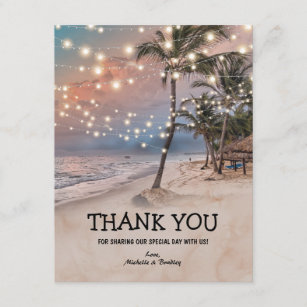 Cartão De Agradecimento Casamento Tropical Vintage Beach Obrigado