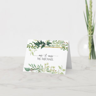 Cartão De Agradecimento Casamento Verde-Branco Eucalyptus Foliage Watercol