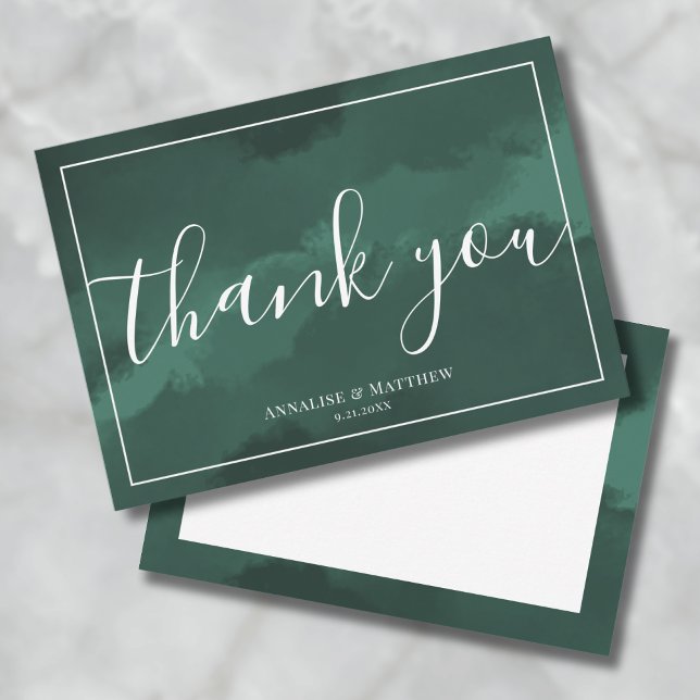 Cartão De Agradecimento Casamento Verde com Cor de Água Elegante Simples (Simple Elegant Watercolor Green Wedding Thank You Card)