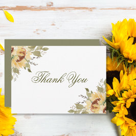 Cartão De Agradecimento Casamento Verde com Girassóis Suaves