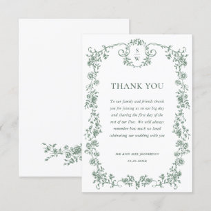 Cartão De Agradecimento Casamento Verde da Ornamentado Vitoriana Grace Flo