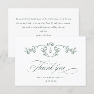 Cartão De Agradecimento Casamento Verde da Ornamentado Vitoriana Grace Flo