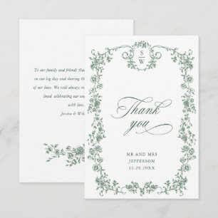 Cartão De Agradecimento Casamento Verde da Ornamentado Vitoriana Grace Flo