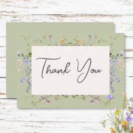 Cartão De Agradecimento Casamento Verde de Delicate Boho Wildflower