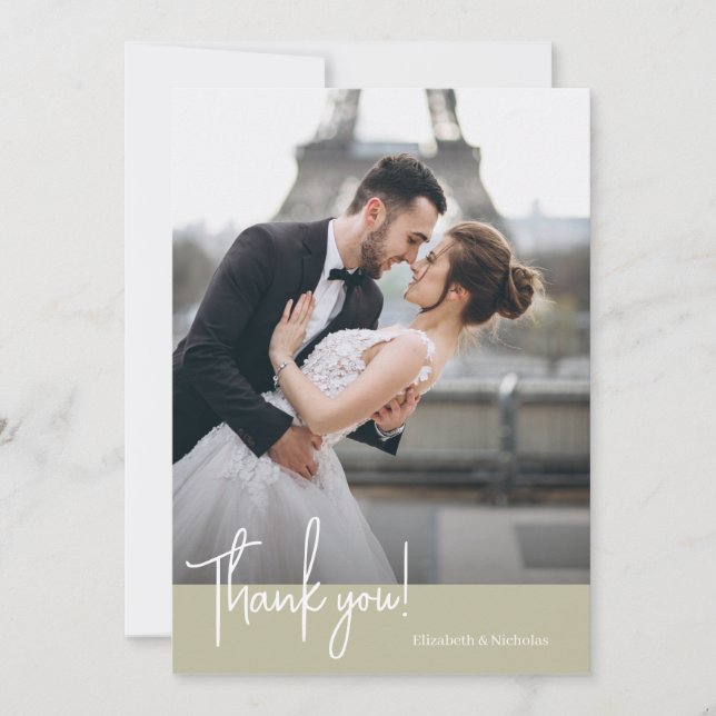 Cartão De Agradecimento Casamento Verde de Sage Chic Elegante (Frente)