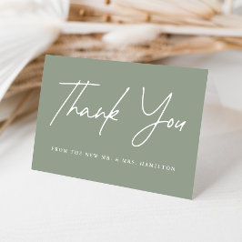 Cartão De Agradecimento Casamento Verde de Sage Script Casual