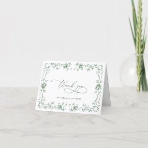 Cartão De Agradecimento Casamento Verde do Ornamentado Floral Sage