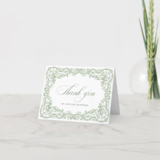 Cartão De Agradecimento Casamento Verde do Ornamentado Floral Sage