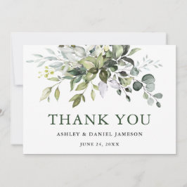 Cartão De Agradecimento Casamento Verde Elegante Moderno de Watercolor