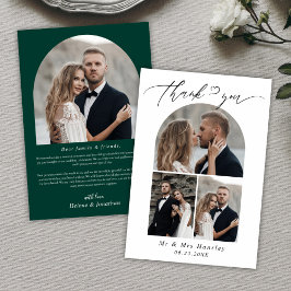 Cartão De Agradecimento Casamento Verde Emerald, Arch de Fotografia Minima