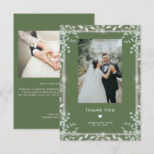 Cartão De Agradecimento Casamento Verde Eucalyptus Glitter Moderno