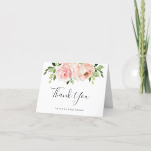 Cartão De Agradecimento Casamento Verde-Flor-Rosa-Blush Elegante