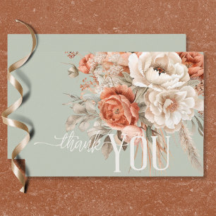 Cartão De Agradecimento Casamento Verde Floral Boho Terracotta Pêssego e C