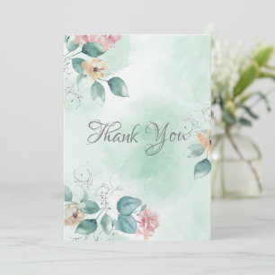 Cartão De Agradecimento Casamento Verde Floral Watercolor