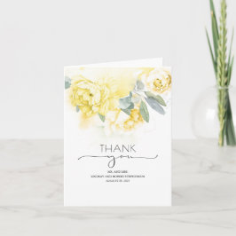 Cartão De Agradecimento Casamento verde macio das flores amarelas Obrigado