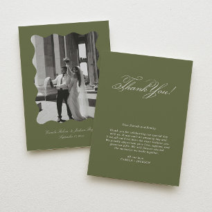 Cartão De Agradecimento Casamento Verde Oliva em Foto Vitoriana