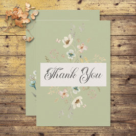 Cartão De Agradecimento Casamento Verde Rustic Wildflower Frame Sage