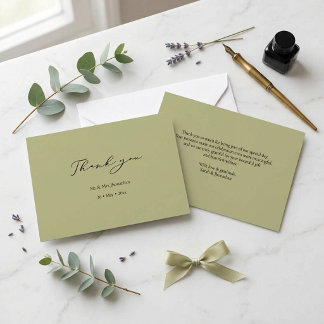 Cartão De Agradecimento Casamento Verde Sage Minimalista e Chic