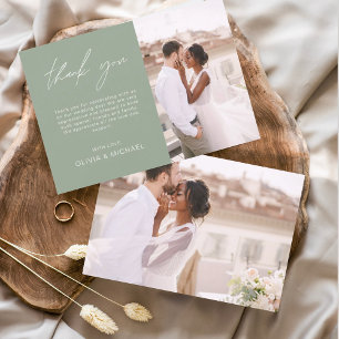 Cartão De Agradecimento Casamento Verde Sage Obrigado Foto Simples Elegant