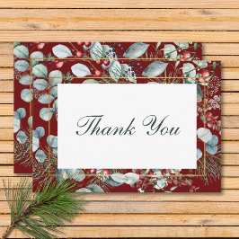 Cartão De Agradecimento Casamento Vermelho Verde de Natal de inverno