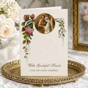Cartão De Agradecimento Casamento Vintage da Sagrada Família Católica