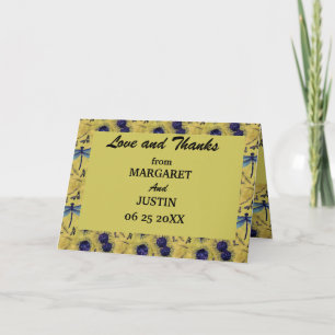 Cartão De Agradecimento Casamento vintage Dandelion e Dragonfly Themed