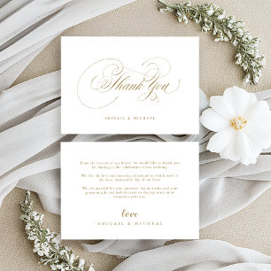 Cartão De Agradecimento casamento vintage de caligrafia clássico Dourado 