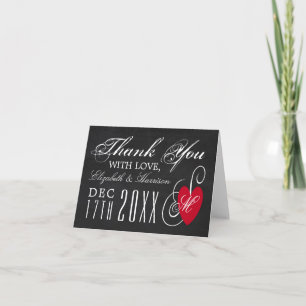 Cartão De Agradecimento Casamento Vintage Fancy Heart - Quadro Negro