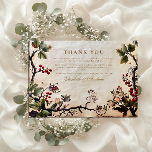 Cartão De Agradecimento Casamento Vintage Floresta com Frutas Vermelhas