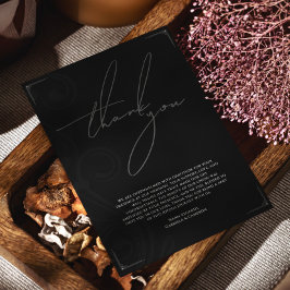 Cartão De Agradecimento Casamento vintage Formal Preto e Branco