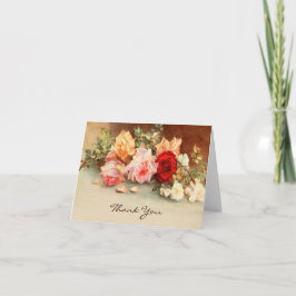Cartão De Agradecimento Casamento Vintage, Natureza-Morta de Flores de Ros