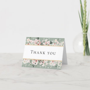 Cartão De Agradecimento Casamento vintage Verde de Sage Dourada Dusty Rosa
