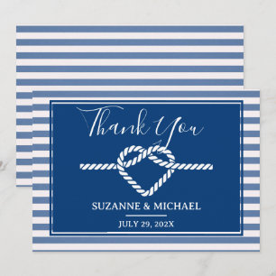 Cartão De Agradecimento Casando Náutico Stripes Marinho Casamento Azul