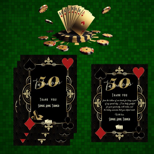Cartão De Agradecimento Casino Vegas Poker 50 e Festa de aniversário fabul (Criador carregado)
