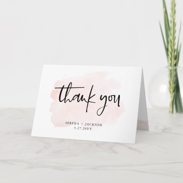 Cartão De Agradecimento Casual Script | Blush Minimalist Wedding (Frente)