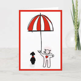 Cartão De Agradecimento Cat Heart & Umbrella ama Dia de os namorados de cã