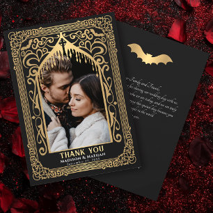 Cartão De Agradecimento Catedral Gótica de Vampiros em Ouro Foto Casamento