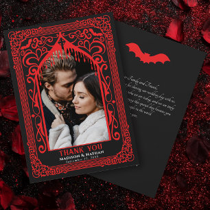 Cartão De Agradecimento Catedral Gótica Vermelha de Vampiro Foto Casamento